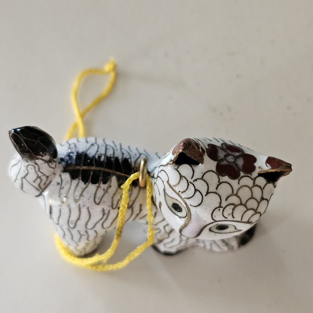 Whimsical Vintage Cloisonne Cat Ornament - White and Black - Picture 9 of 10